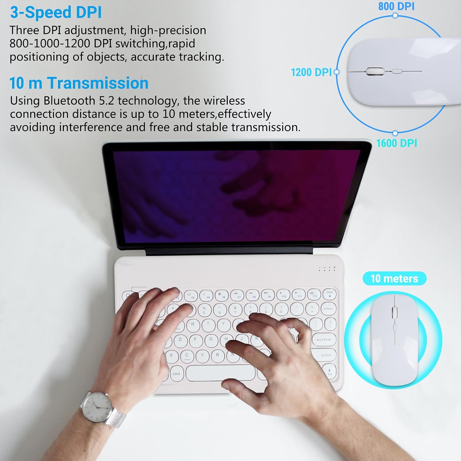 Bluetooth Keyboard and Mouse Combo for iPad - 9.72 Rechargeable Wireless Keyboard & Mouse, Type-C Charging, Perfect for On-The-Go Professionals (White)